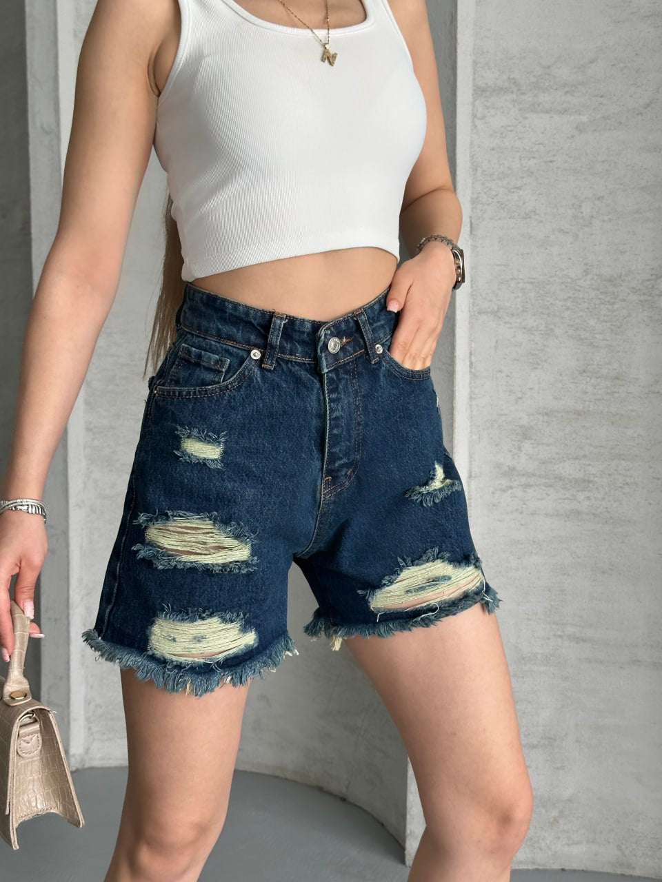 Women's High-Waist Distressed Denim Shorts