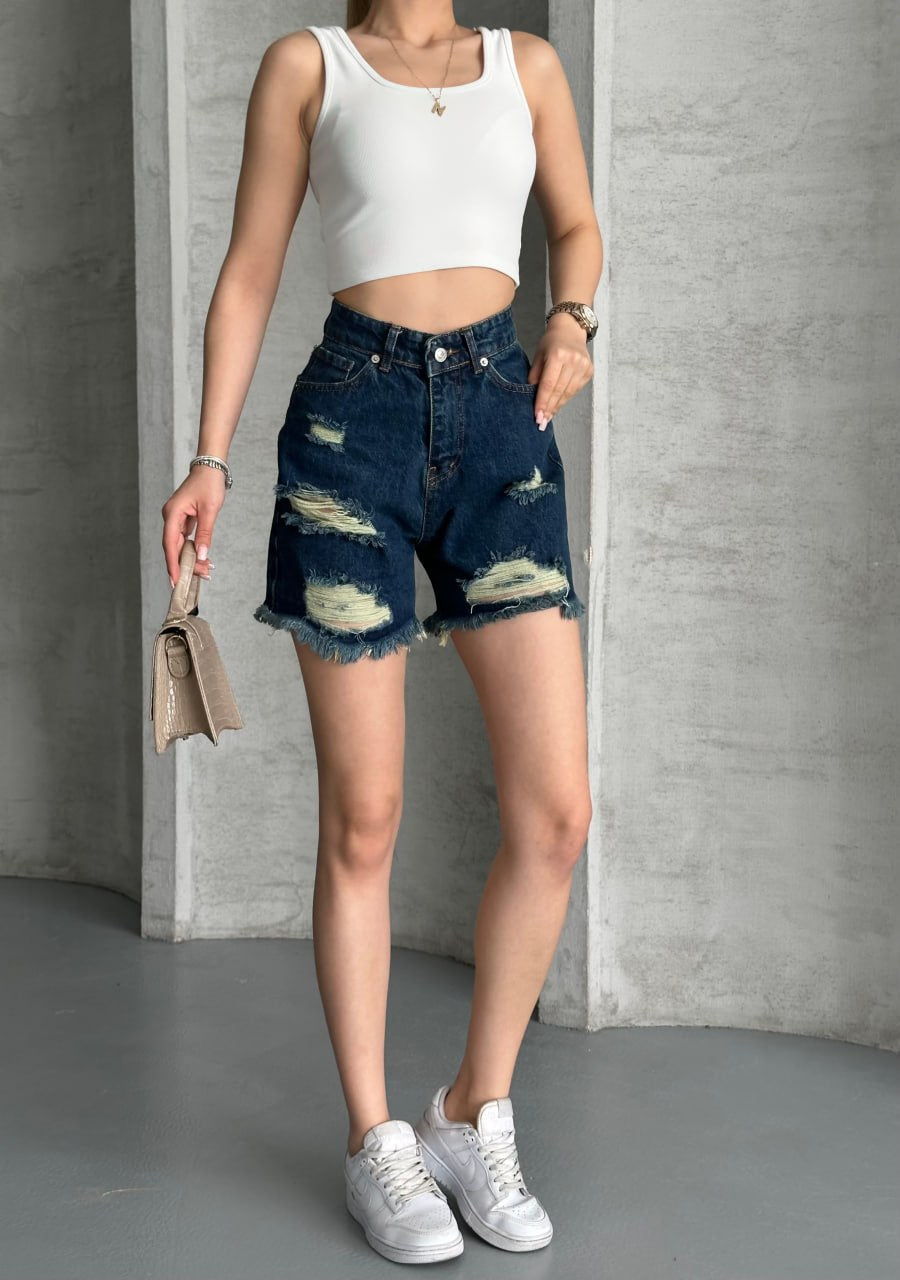 Women's High-Waist Distressed Denim Shorts