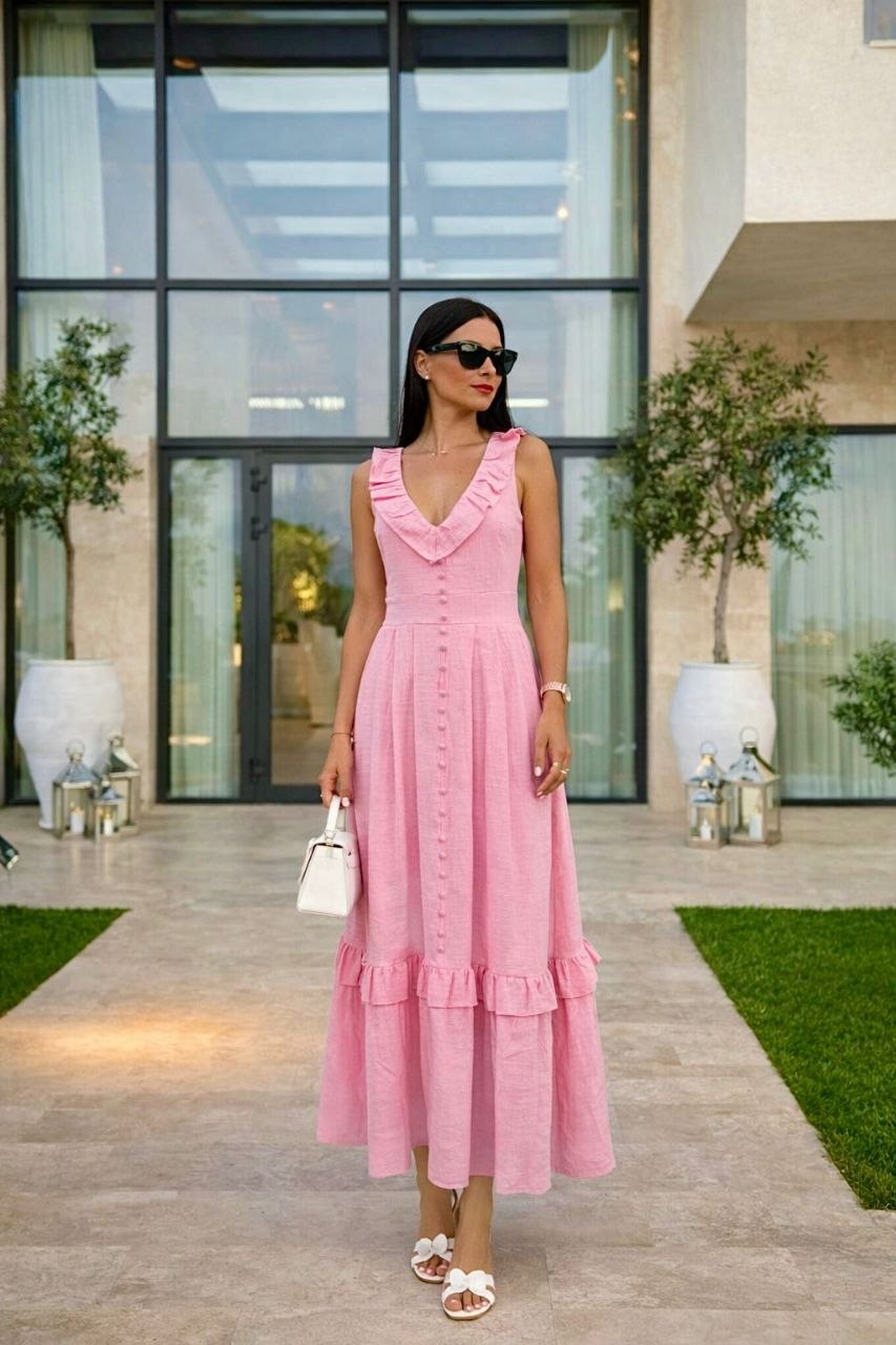 ASPRIN Blush Charm Maxi Dress – Luxury Turkish Pink Dress