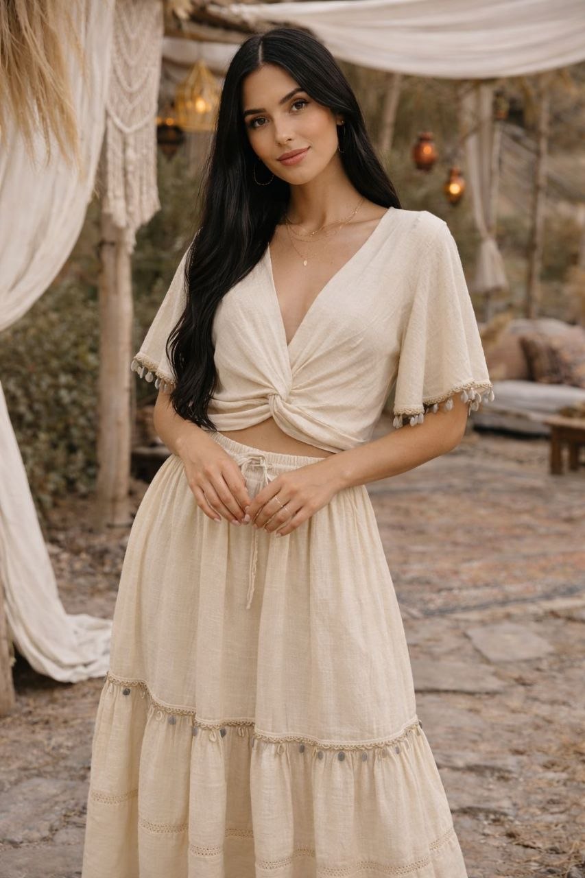 ASPRIN Beige Boho Two-Piece Set – Luxury Turkish Summer Outfit