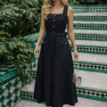 ASPRIN Noir Elegance Midi Dress – Luxury Turkish Black Belted Dress
