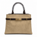 Molita Beige Structured Leather Handbag with Brown Strap – Turkish Design