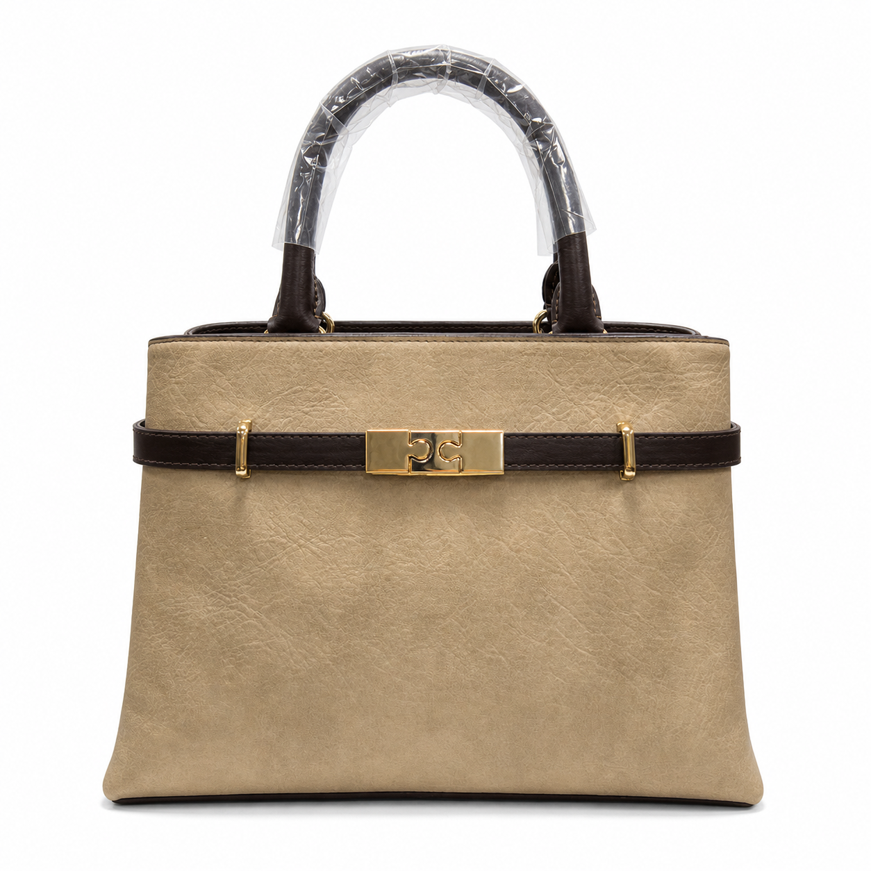 Molita Beige Structured Leather Handbag with Brown Strap – Turkish Design