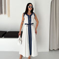 ASPRIN White & Denim Maxi Dress – Luxury Turkish Elegant Style