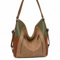 Sellona Bag Brown & Green Two-Tone Suede Hobo Shoulder Bag with Dual Zipper Detail – Turkish Design