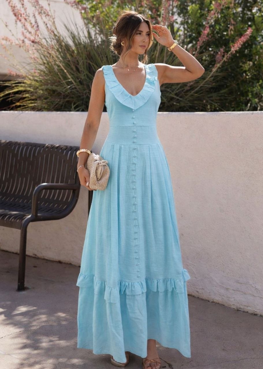 ASPRIN Sky Breeze Maxi Dress – Luxury Turkish Blue Dress