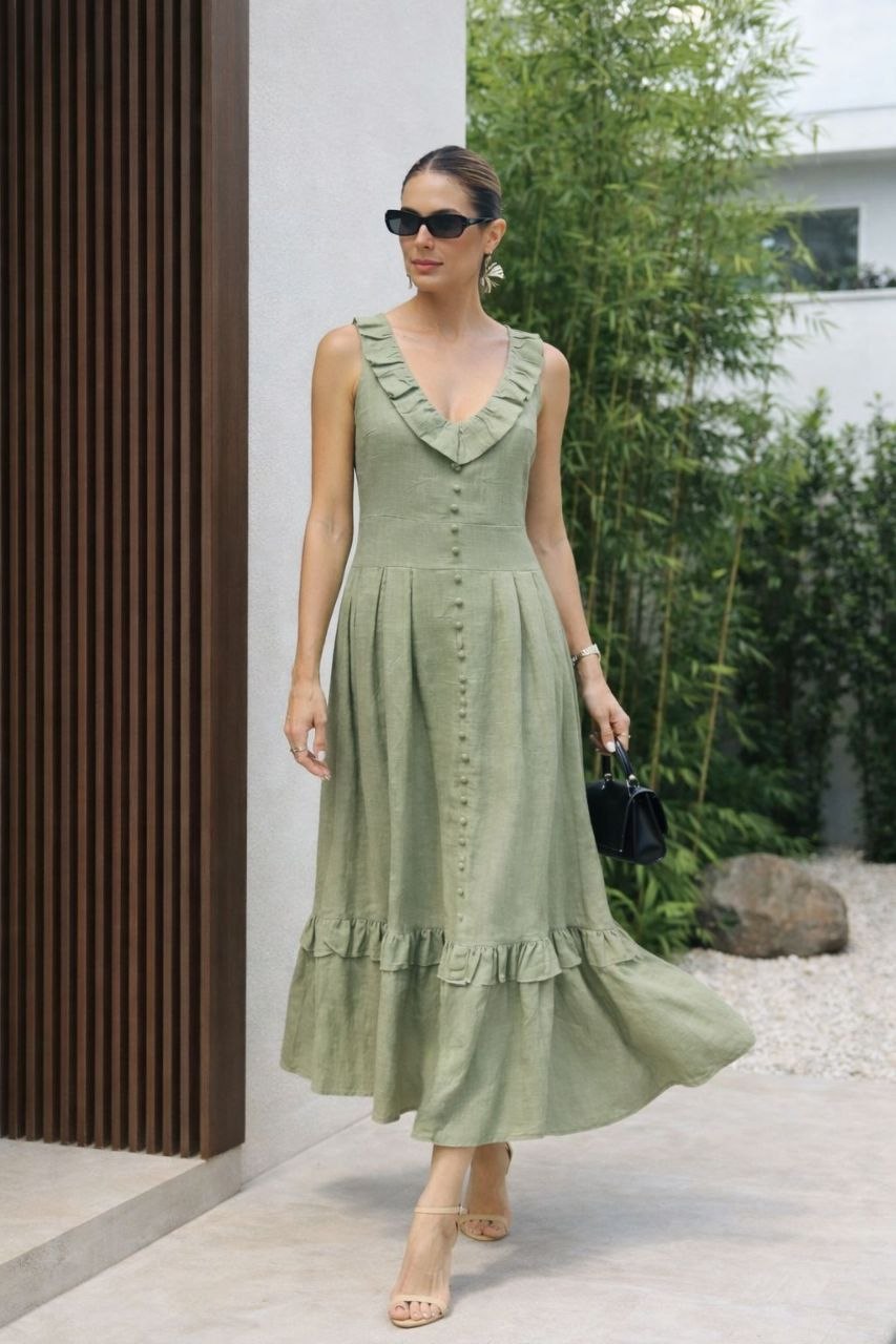 ASPRIN Olive Grace Maxi Dress – Luxury Turkish Green Dress