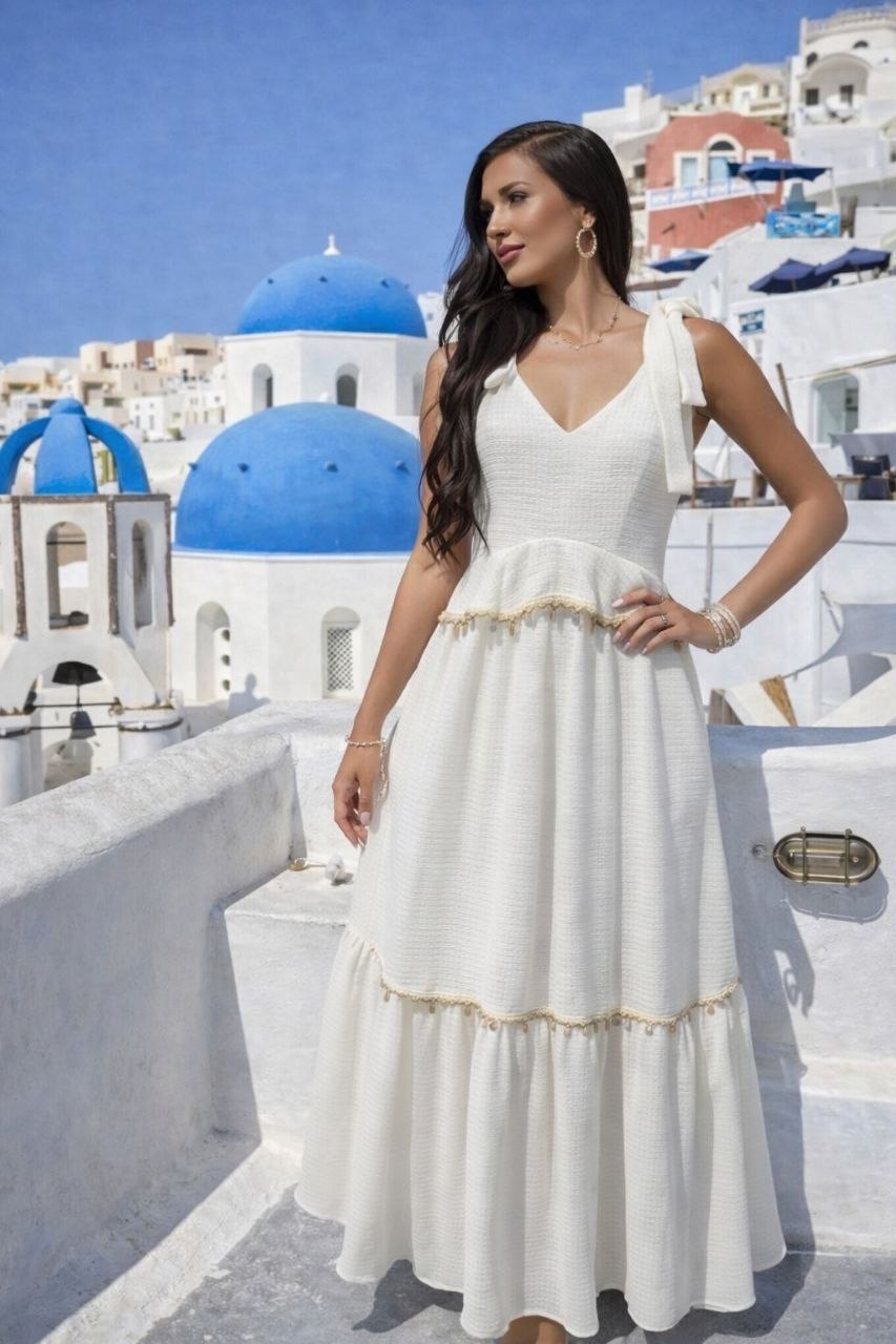 ASPRIN Santorini Luxe Maxi Dress – Luxury Turkish White Dress