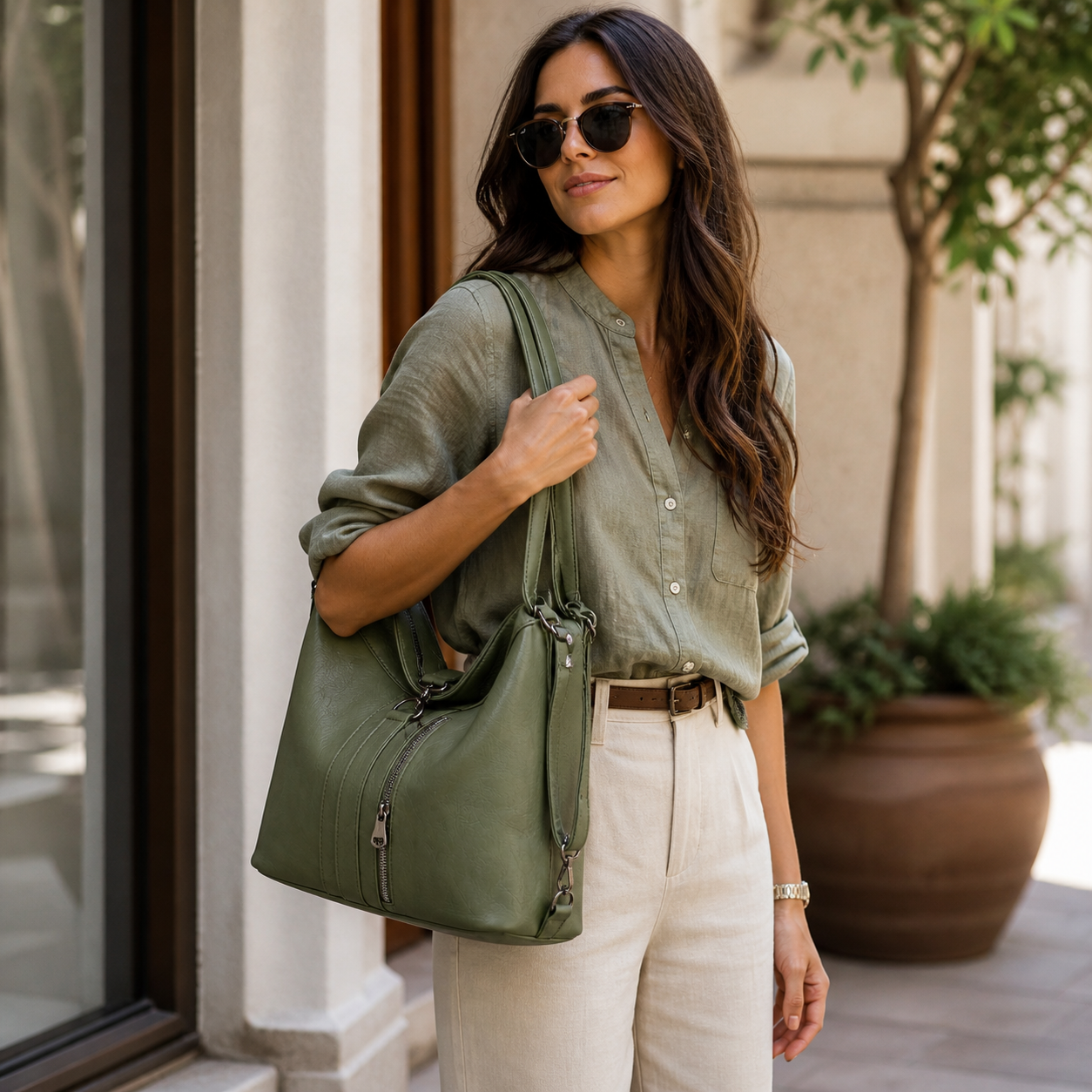 Sellona Bag Olive Green Shoulder Bag – Modern Everyday Style