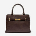 Molita Dark Brown Classic Handbag with Gold Lock Detail – Turkish Design