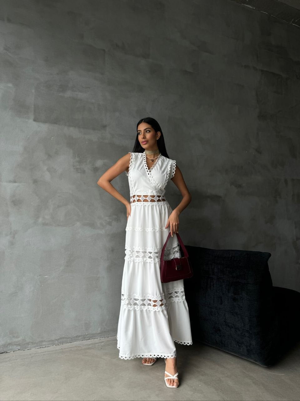 MSN White Elegance Lace Maxi Dress – Luxury Turkish Feminine Style