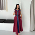 ASPRIN Burgundy & Denim Maxi Dress – Luxury Turkish Elegant Style
