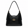 Molita Black Croc-Embossed Glossy Leather Shoulder Handbag – Turkish Design