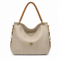 Molita Beige Leather Shoulder Handbag with Tan Handle – Turkish Design
