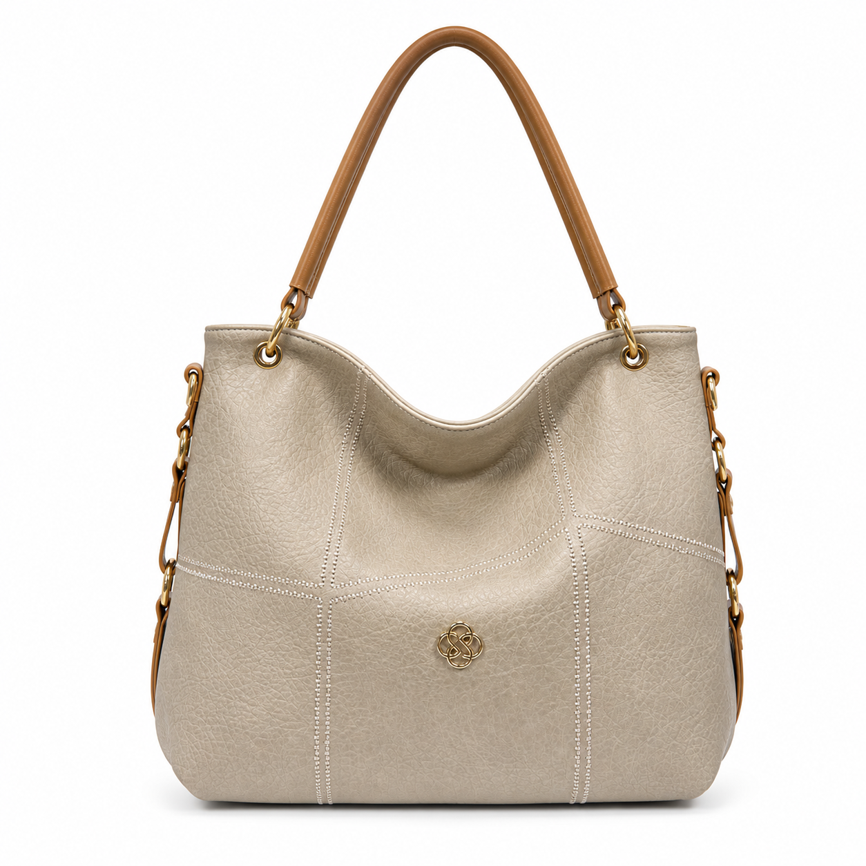 Molita Beige Leather Shoulder Handbag with Tan Handle – Turkish Design