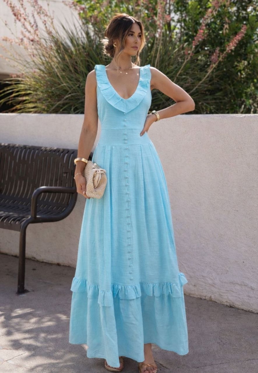 ASPRIN Sky Breeze Maxi Dress – Luxury Turkish Blue Dress