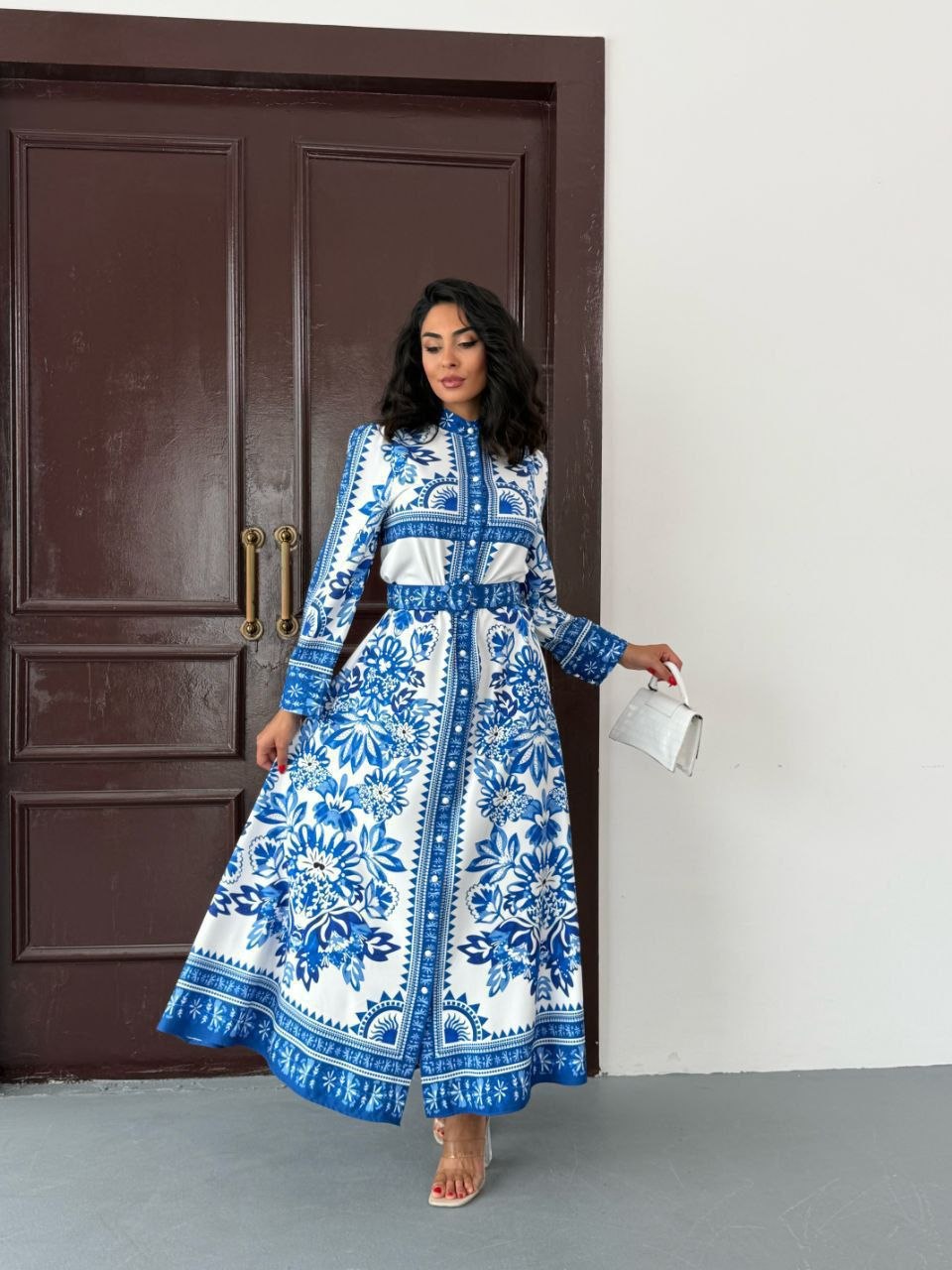 MSN Azure Garden Maxi Dress – Luxury Turkish Floral Elegance