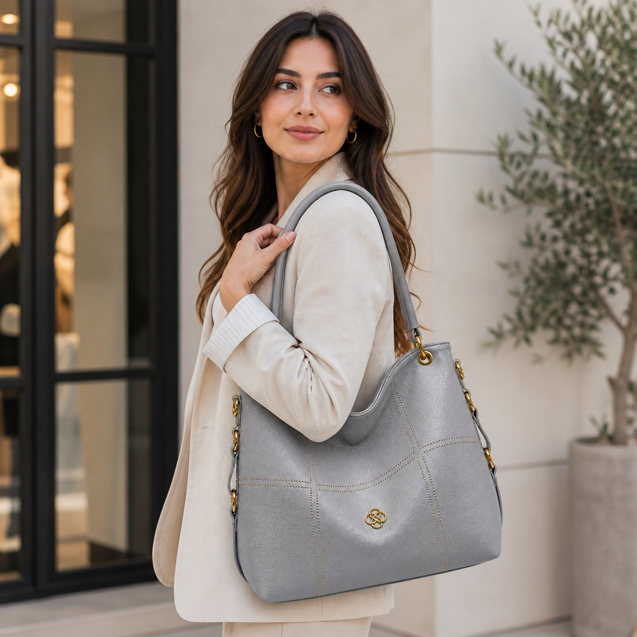 Molita Light Grey Soft Leather Shoulder Handbag – Turkish Design
