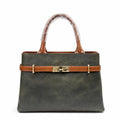 Molita Olive Green Handbag with Tan Strap & Gold Lock Detail – Turkish Design