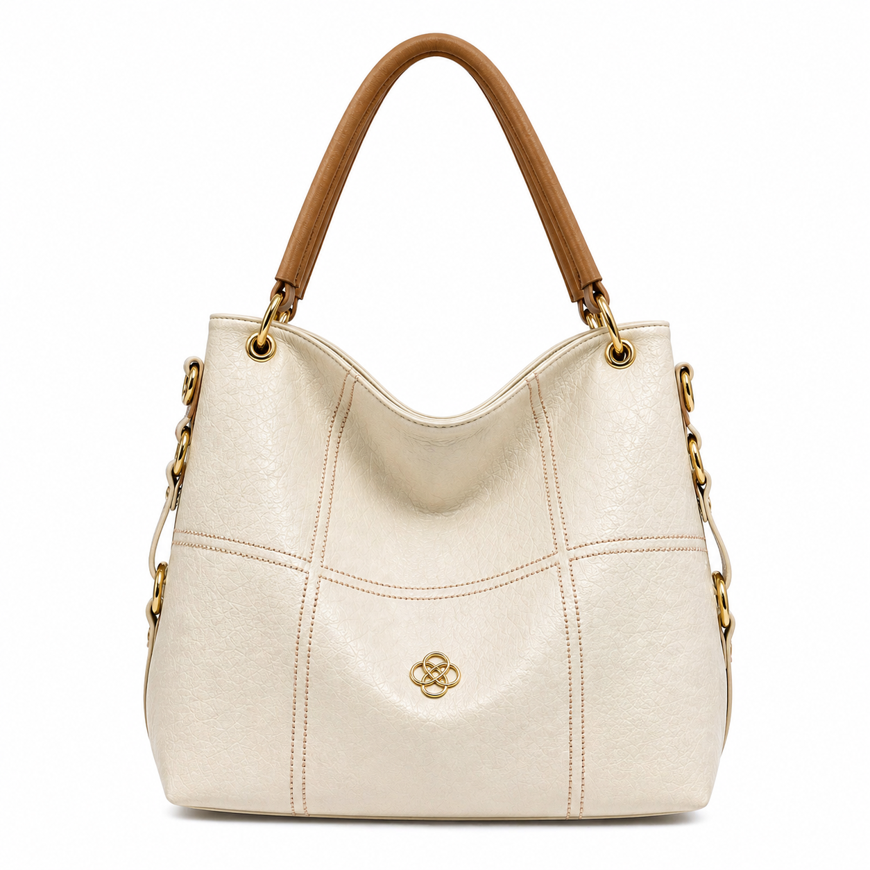 Molita Cream Leather Shoulder Handbag with Tan Handle – Turkish Design