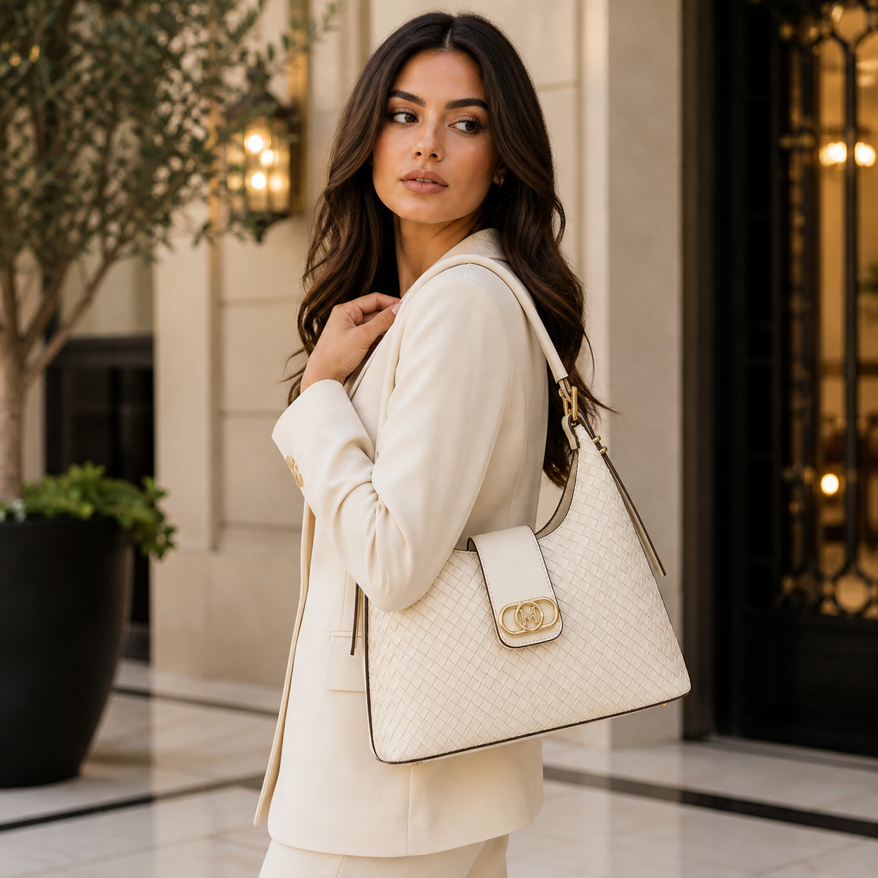 Molita Beige Woven Vegan Leather Handbag – Turkish Design