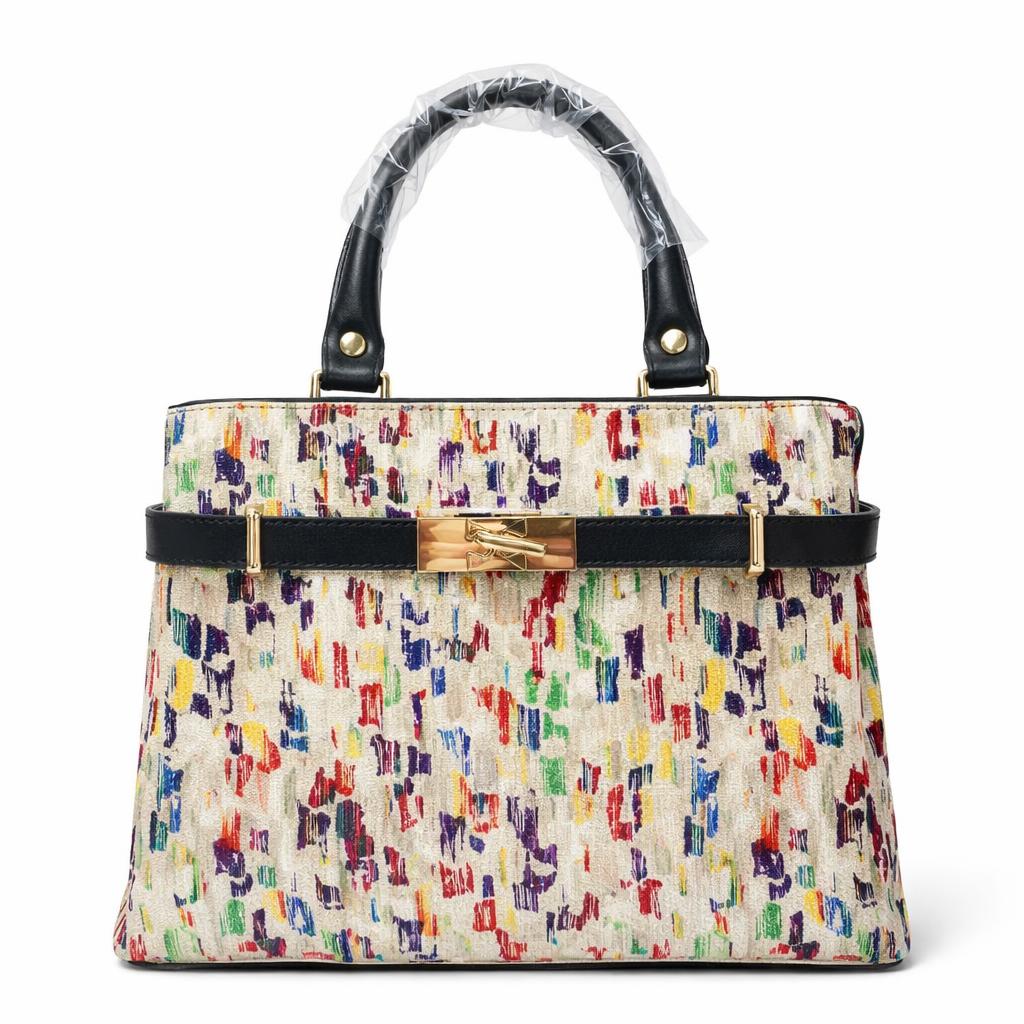 Molita Multicolor Brush Pattern Structured Handbag with Gold Lock Detail – Turkish Design