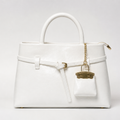 Molita White Leather Tote Handbag with Gold Charm – Turkish Design
