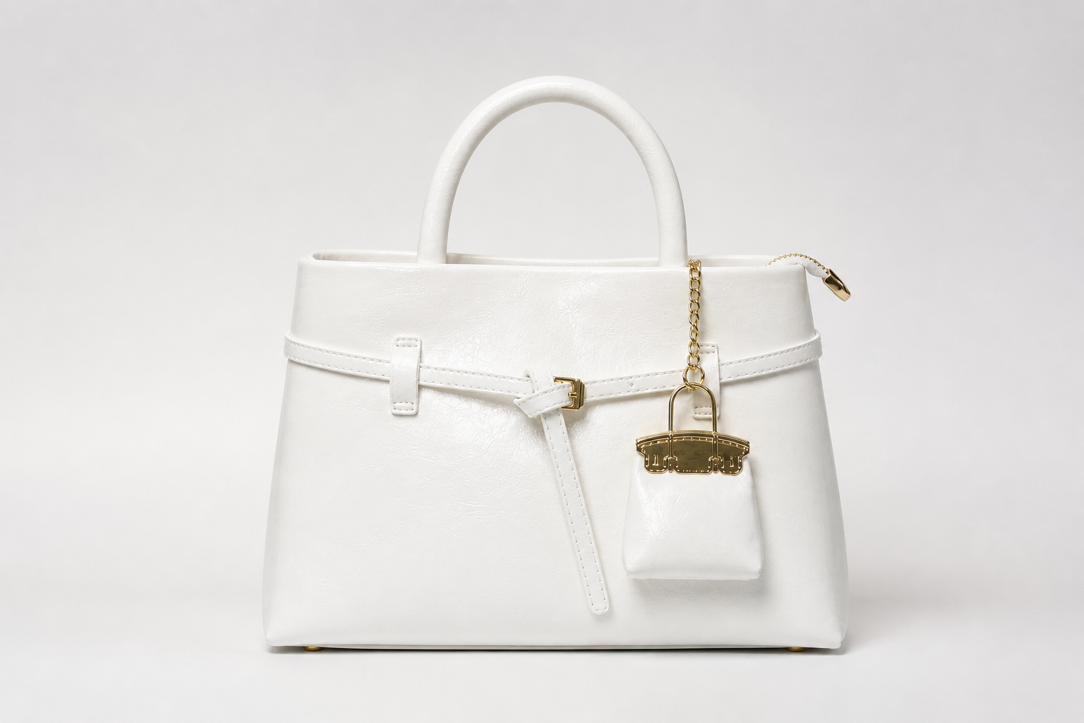 Molita White Leather Tote Handbag with Gold Charm – Turkish Design