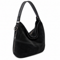 Sellona Bag Black Suede Hobo Shoulder Bag with Zipper Detail – Turkish Design