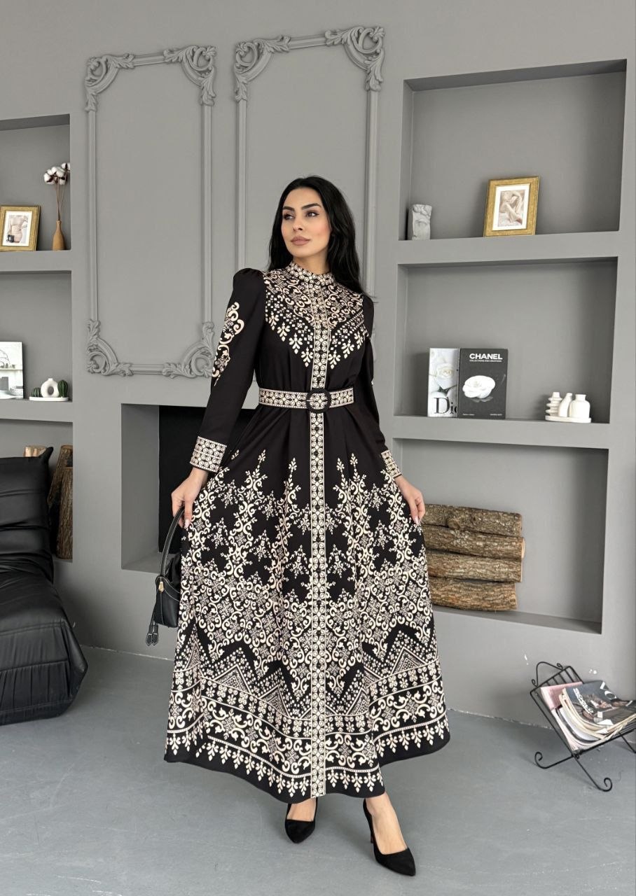 MSN Noir Imperial Maxi Dress – Luxury Turkish Embroidered Modest Dress