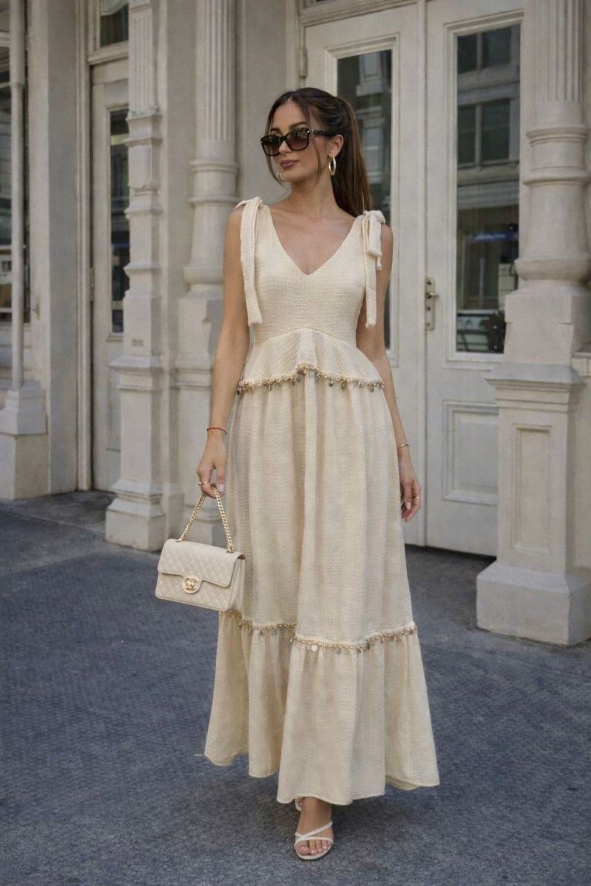 ASPRIN Champagne Grace Maxi Dress – Luxury Turkish Beige Dress