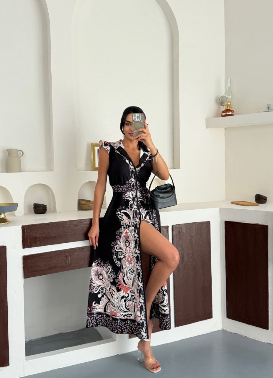 MSN Noir Riviera Slit Maxi Dress – Elegant Turkish Resort Fashion