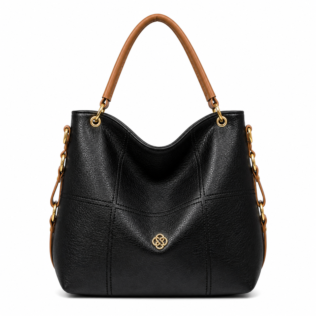 Molita Black Leather Shoulder Handbag with Tan Handle – Turkish Design