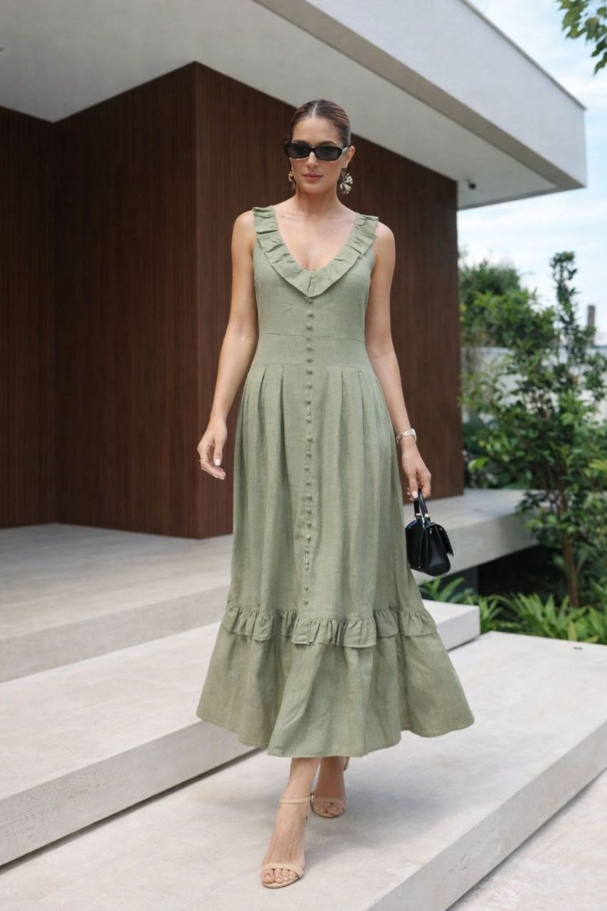 ASPRIN Olive Grace Maxi Dress – Luxury Turkish Green Dress
