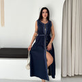 ASPRIN Navy & Denim Maxi Dress – Luxury Turkish Elegant Style