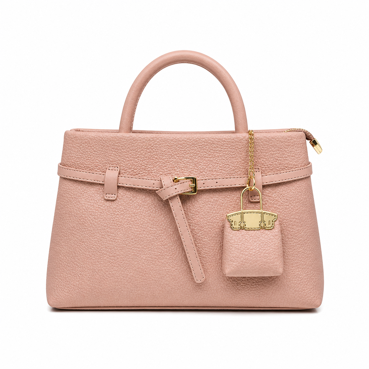 Molita Blush Pink Leather Tote Handbag with Gold Charm – Turkish Design
