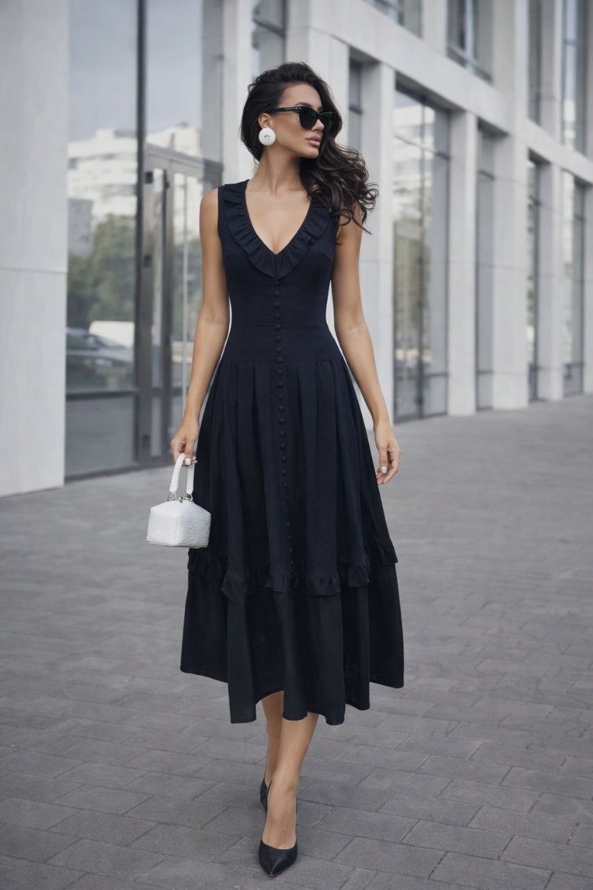 ASPRIN Midnight Elegance Maxi Dress – Luxury Turkish Black Dress