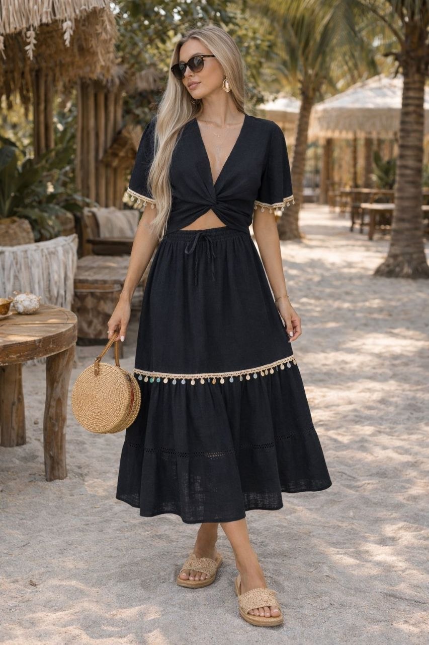 ASPRIN Black Boho Two-Piece Set – Luxury Turkish Summer Outfit