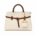 Molita Beige Leather Tote Handbag with Brown Detail – Turkish Design
