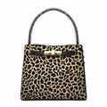 Molita Black & Beige Animal Print Handbag with Gold Lock Detail – Turkish Design