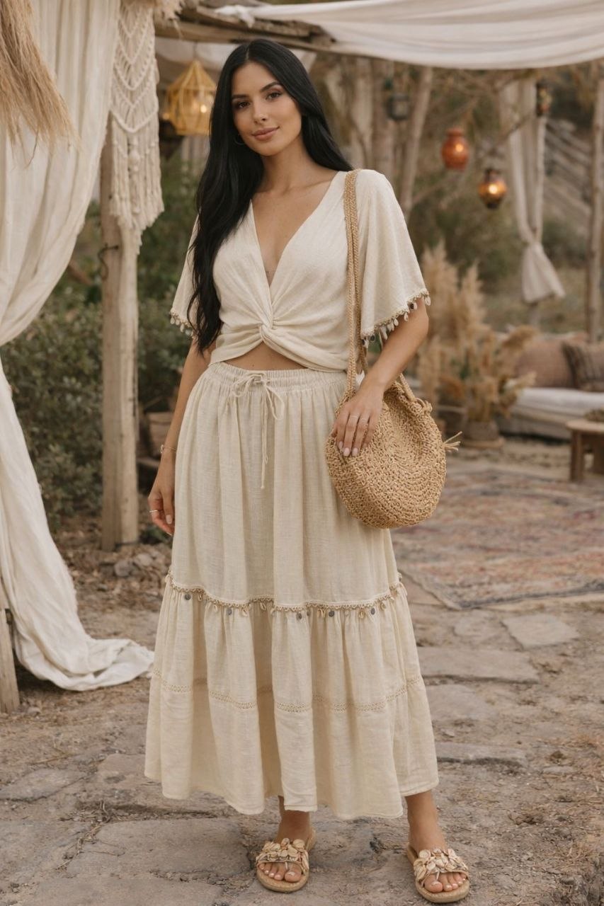 ASPRIN Beige Boho Two-Piece Set – Luxury Turkish Summer Outfit