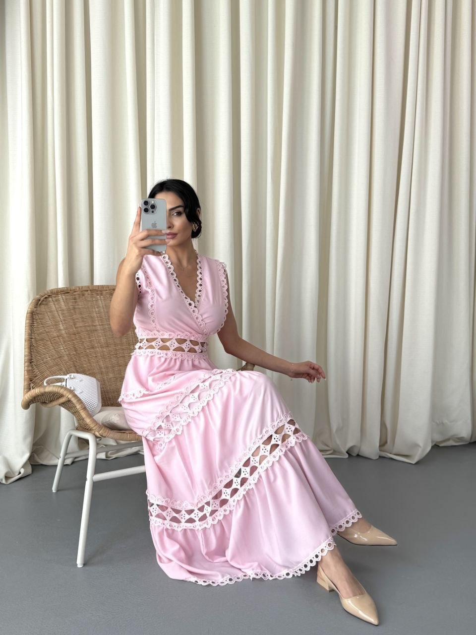 MSN Blush Romance Lace Maxi Dress – Luxury Turkish Feminine Elegance
