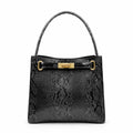 Molita Black Snake Pattern Glossy Handbag with Gold Lock Detail – Turkish Design