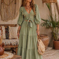 ASPRIN Olive Boho Maxi Dress – Luxury Turkish Summer Style