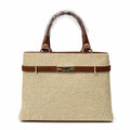 Molita Beige Woven Texture Structured Handbag with Brown Strap and Gold Lock Detail – Turkish Design