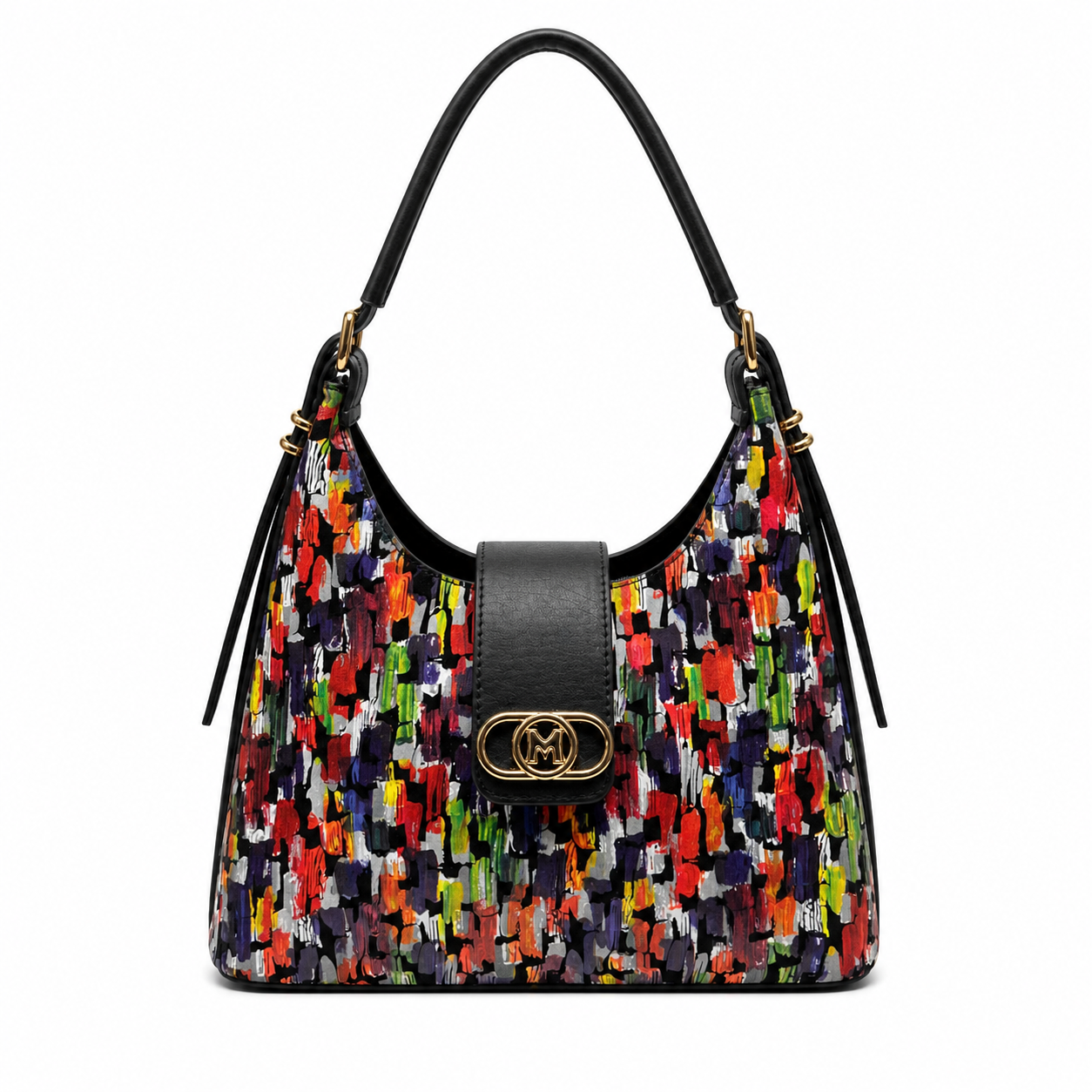 Molita Black Multicolor Artistic Leather Shoulder Handbag – Turkish Design