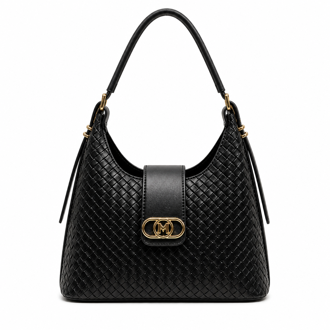 Molita Black Woven Vegan Leather Shoulder Bag – Elegant Turkish Handbag
