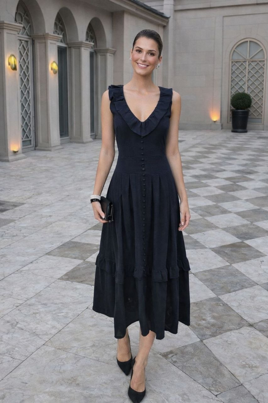 ASPRIN Midnight Elegance Maxi Dress – Luxury Turkish Black Dress