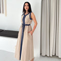 ASPRIN Beige & Denim Maxi Dress – Luxury Turkish Elegant Style