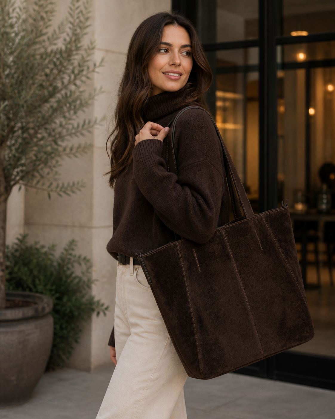 Sellona Bag Dark Brown Suede Tote Shoulder Bag – Turkish Design